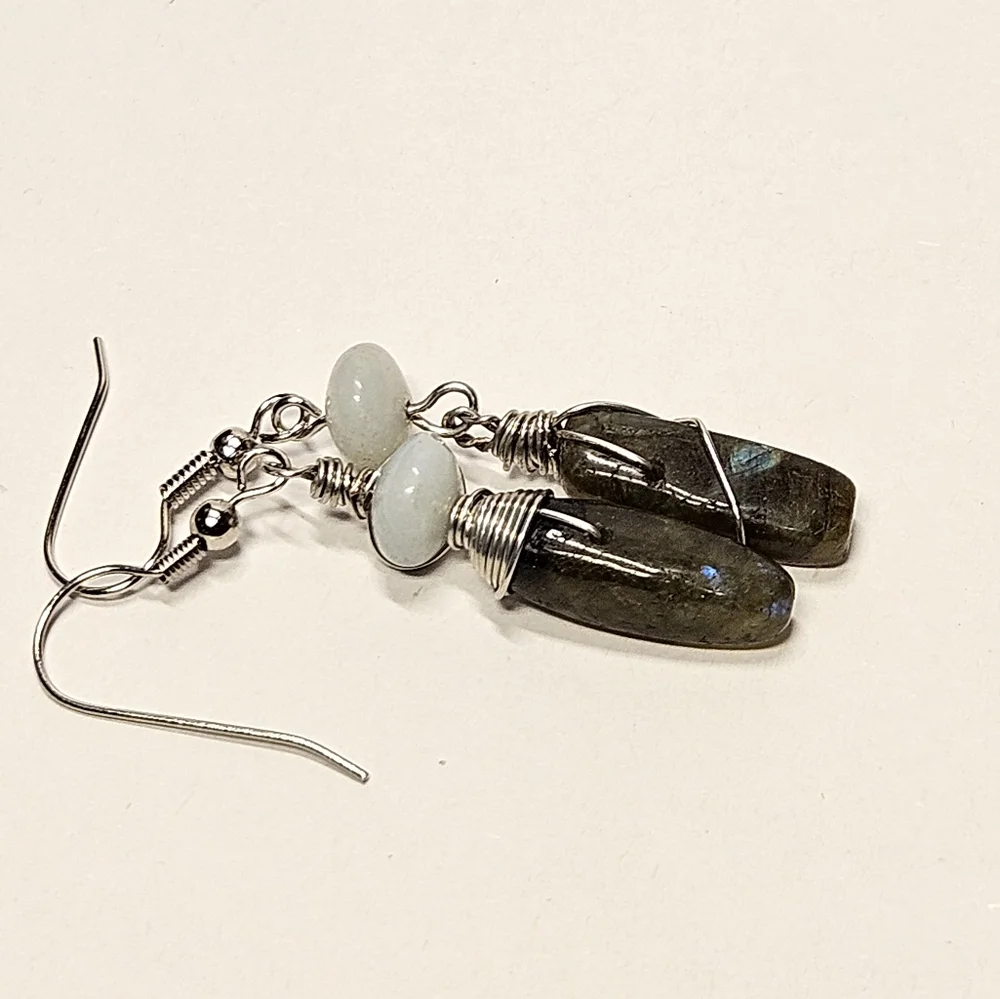 Labradorite and Amazonite Beaded Earrings